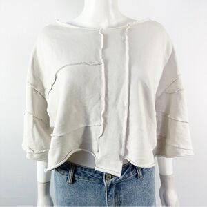 Rare/Self Ivory Sweater Top Size 4 US L Cropped Asymmetrical Casual